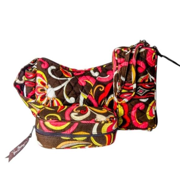 VERA BRADLEY Shoulder Bag Wristlet Sunglass Case Set In Puccini Pattern - Picture 1 of 14